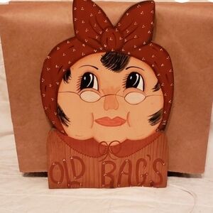 Bag Holder Paper Bags Handmade Wooden Vintage Old Bags Hand Painted